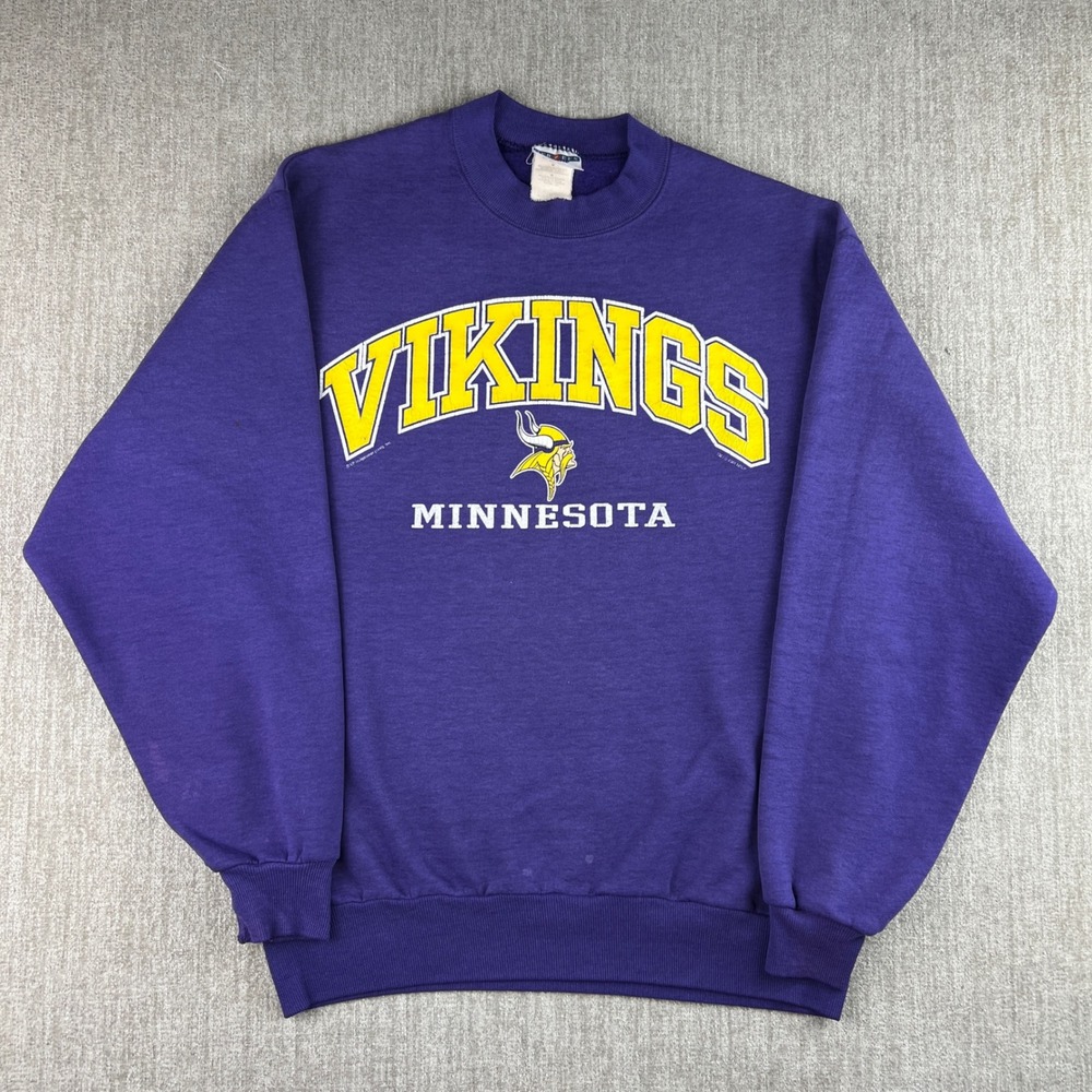 Vintage Minnesota Vikings Sweatshirt Mens Faded Medium Purple NFL Graphic Y2K